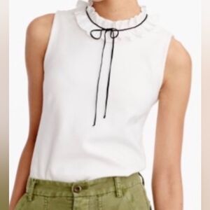 J Crew Ruffle Neck White Top in Pointe Size Small